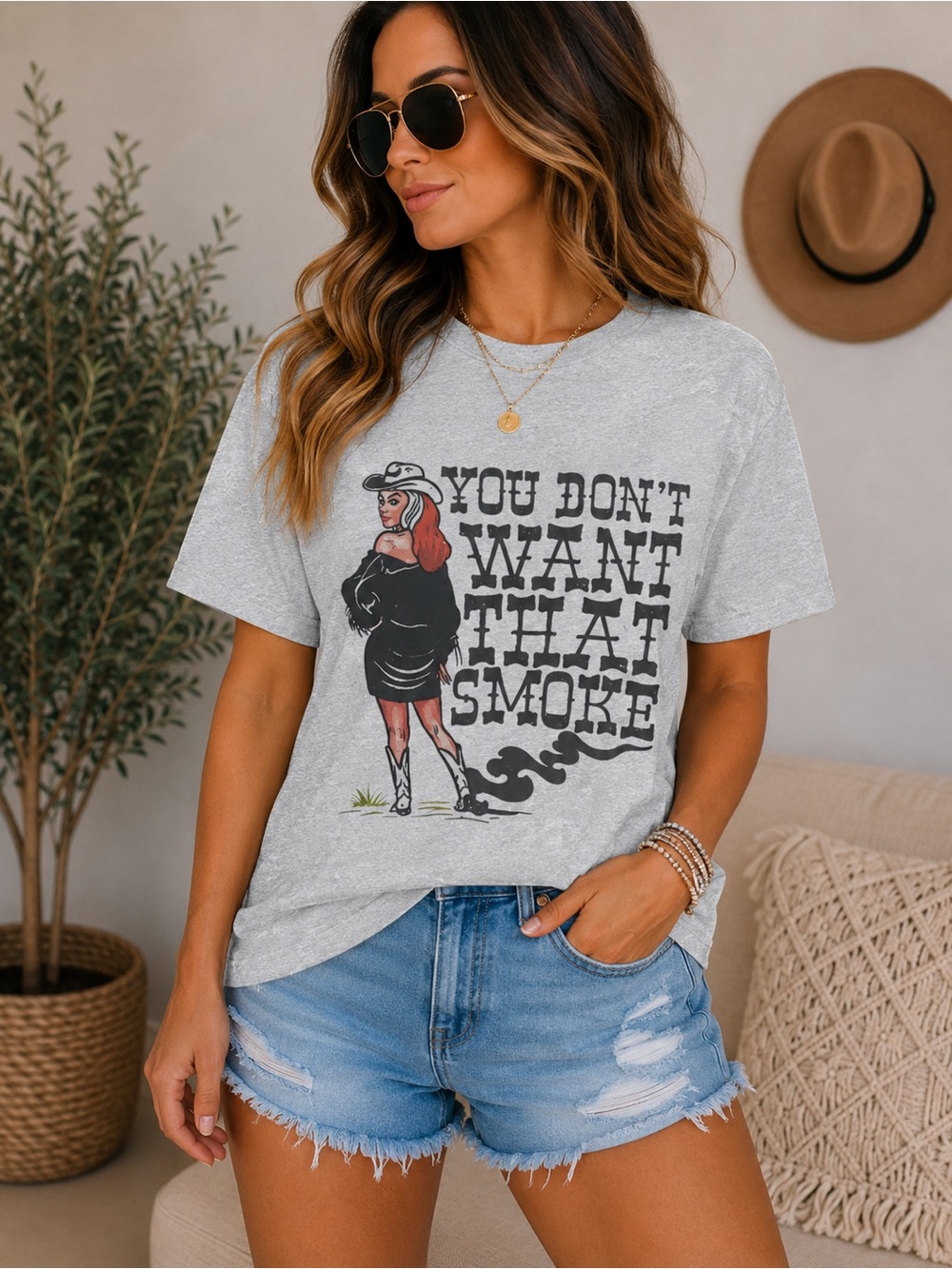 ‘You Don't Want That Smoke’ Graphic Tee - Ash Grey